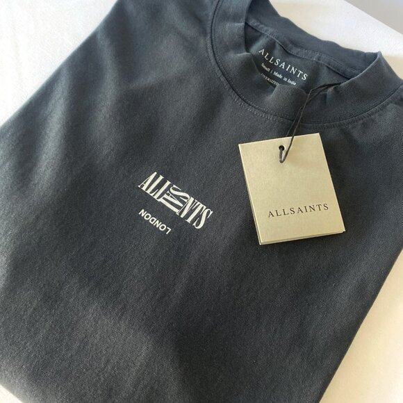 Brand New Allsaints Graphic Oversized BURMAN T-Shirt SS CREW Graphite Blue. - Picture 3 of 4